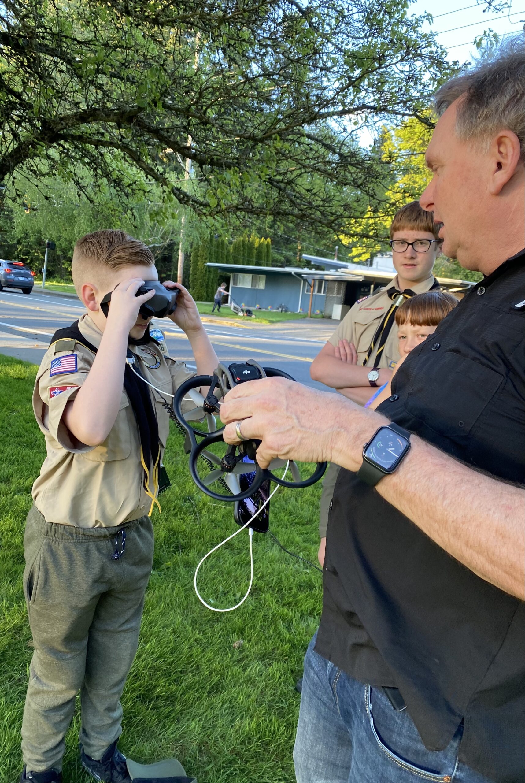 Scout looking through FPV goggles.